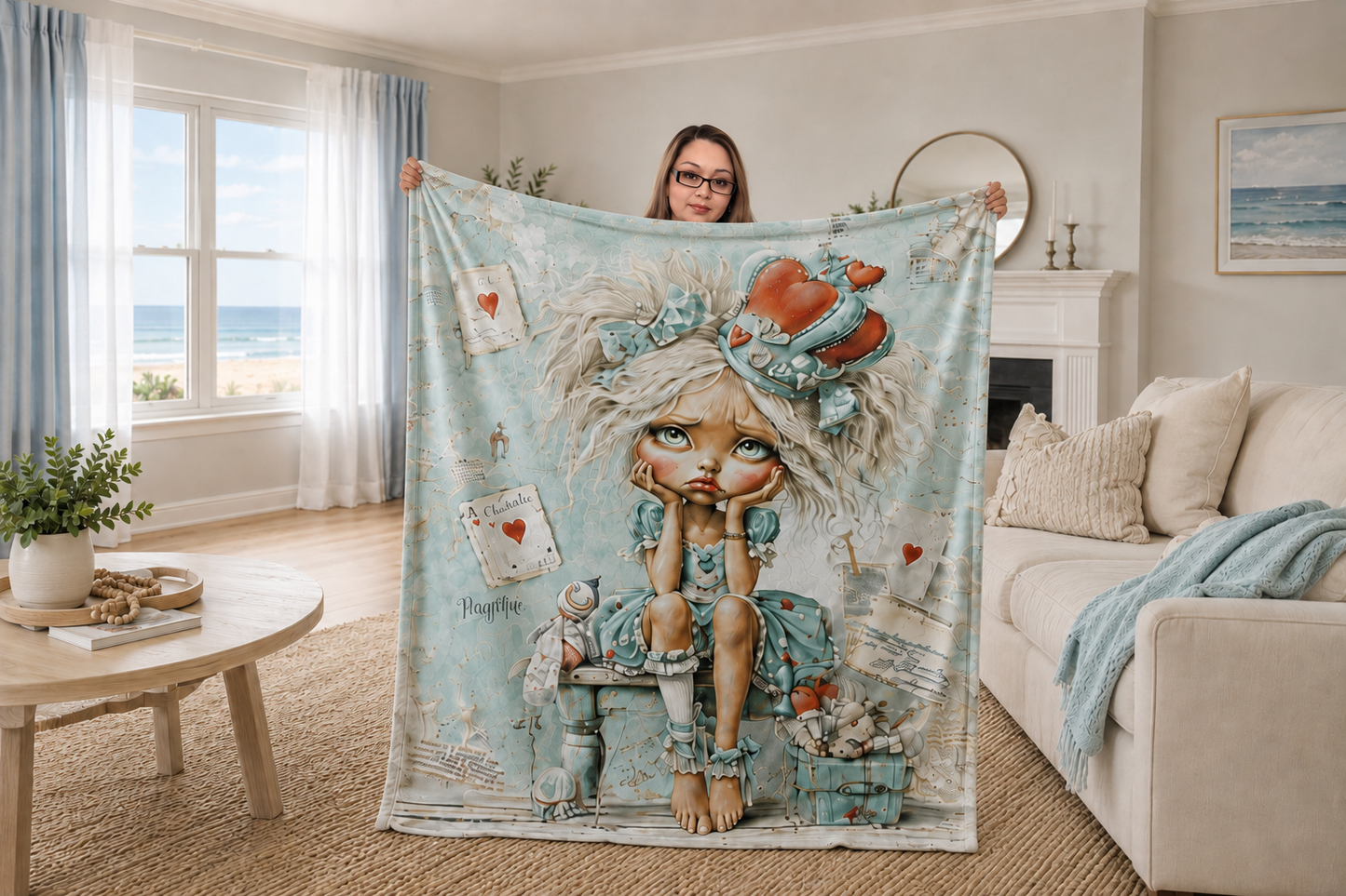 Seaside Queen Velveteen Microfiber Blanket Cozy Coastal Large Blanket