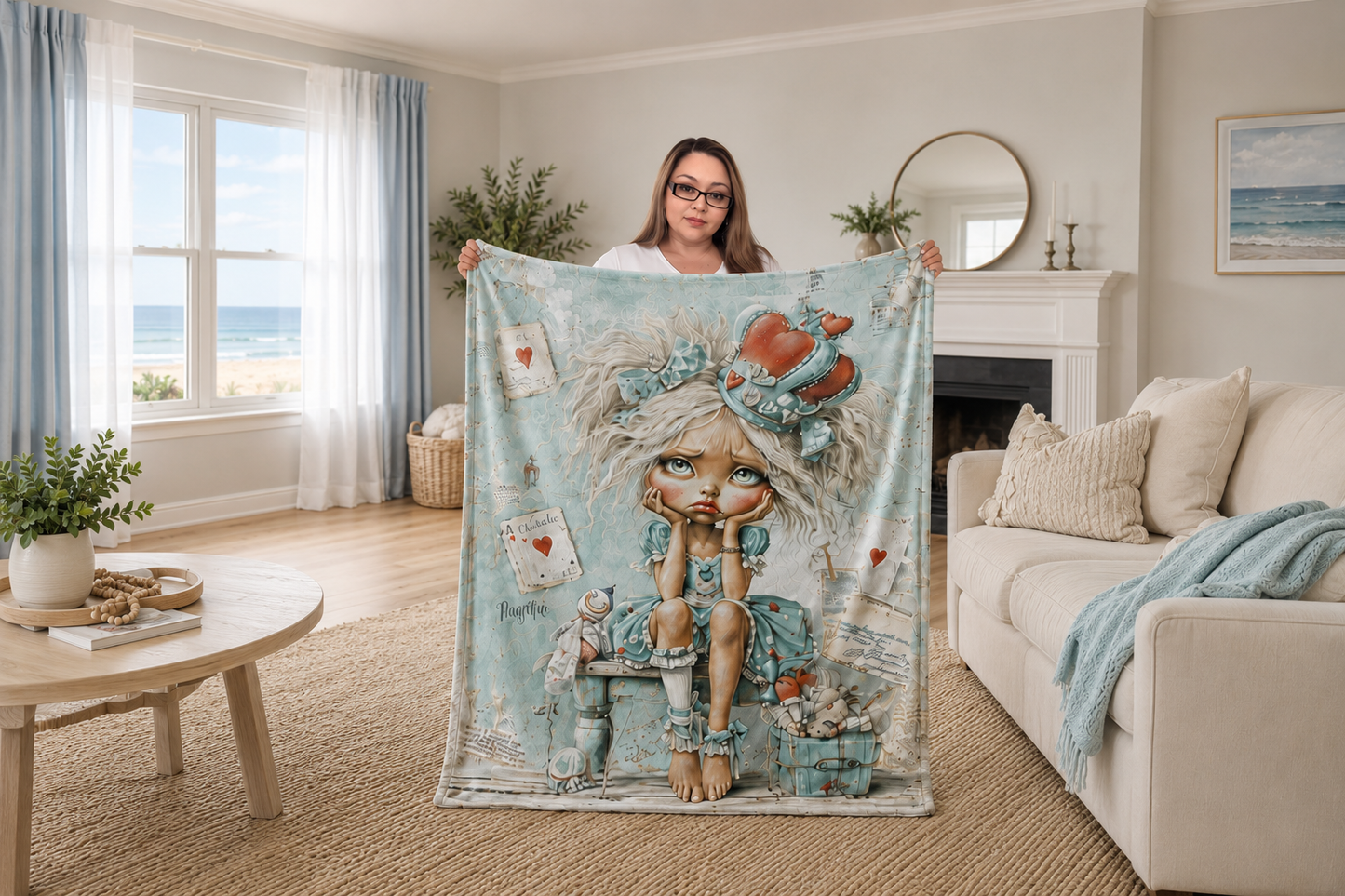Seaside Queen Velveteen Microfiber Blanket Cozy Coastal Medium Throw Blanket