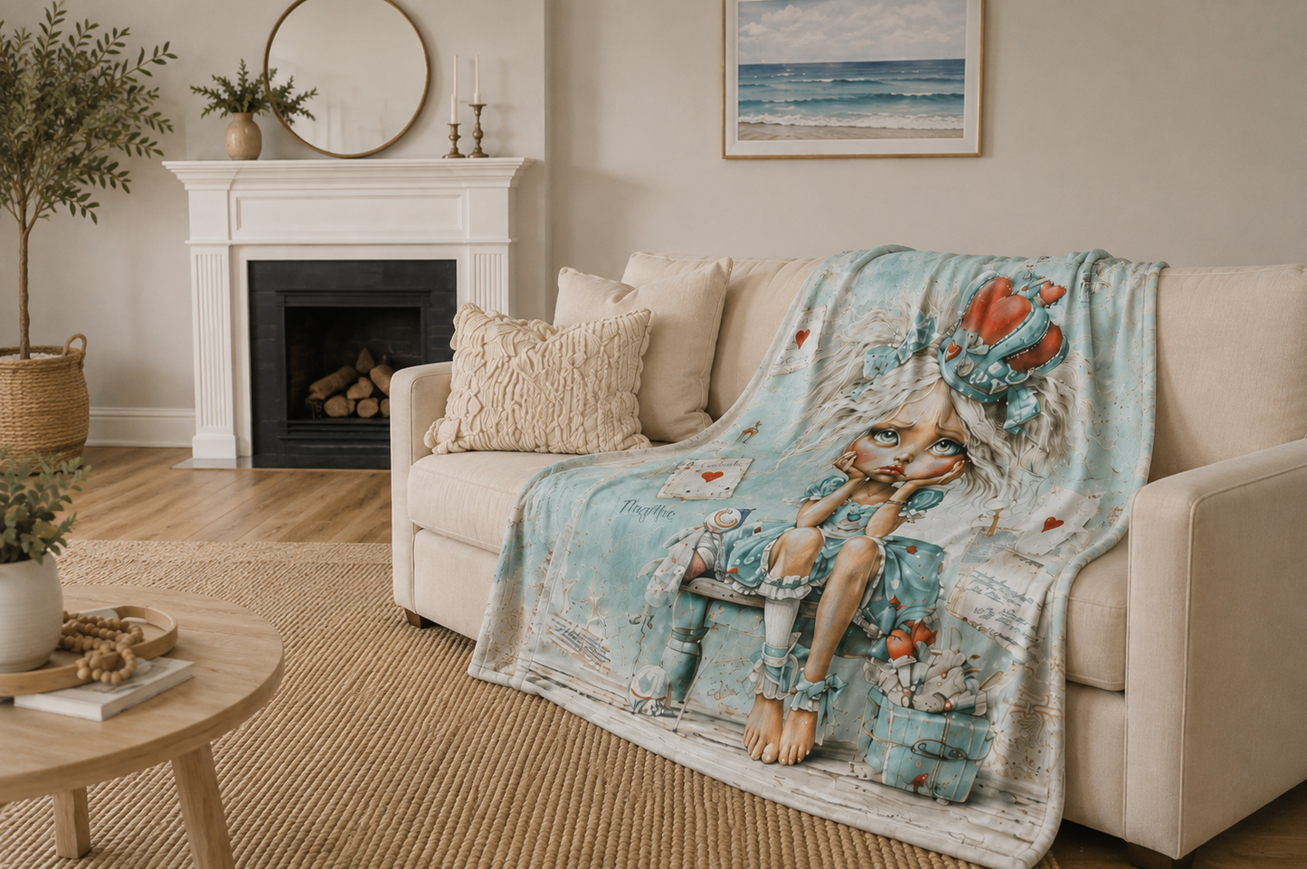 Seaside Queen Velveteen Microfiber Blanket Cozy Coastal Medium Throw Blanket